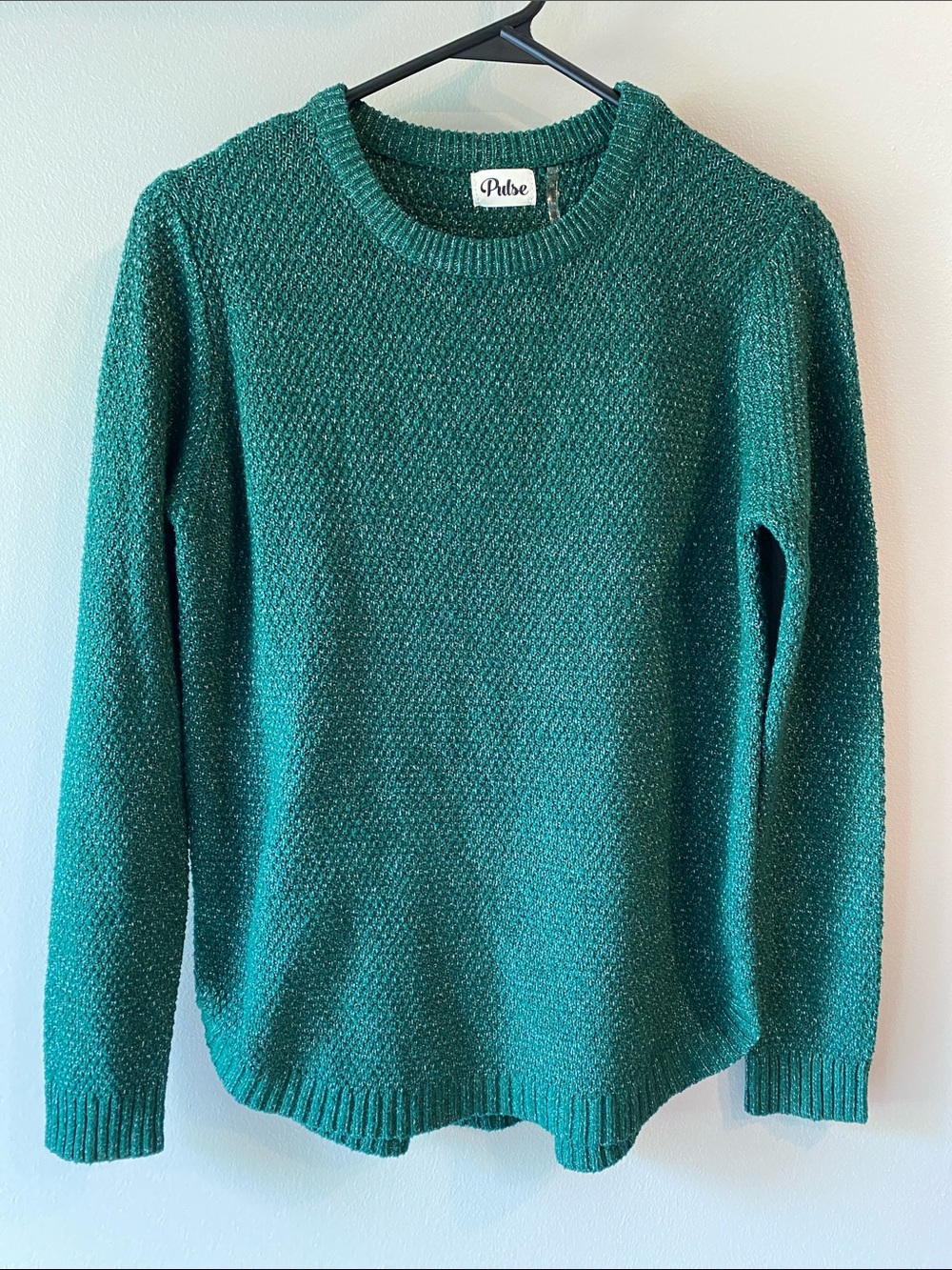 Pulse Teal-Green Crew Neck Knit Sweater